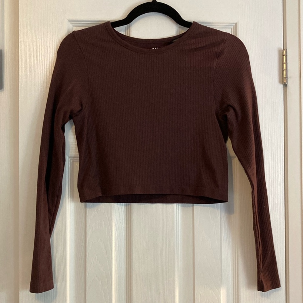 H&M Sport Fitted Brown Ribbed Long Sleeve Crop Tee